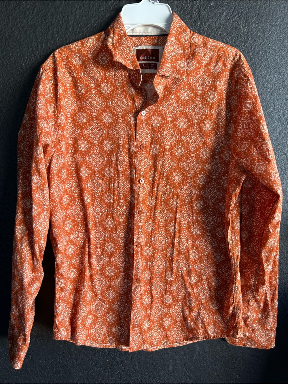 Slim Fit Casual Button-Down Shirt in Rust Tile Print